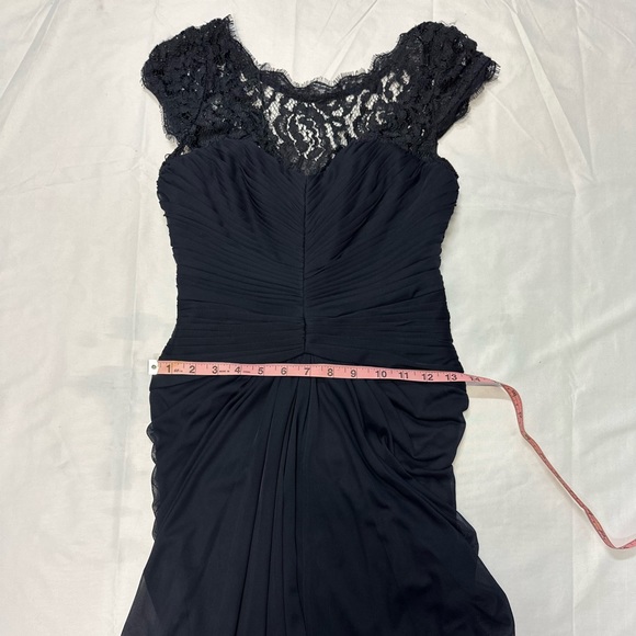 Adrianna Papell Ladies Formal Navy Ruche Small Cap Sleeve With Lace Size 4 EUC - Picture 14 of 16